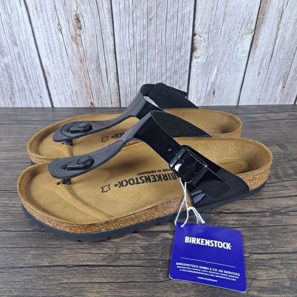 Birkenstock Shoes - Birkenstock Gizeh Birko-Flor Women's Sz 7 EU 38 Patent Black Sandals (NWT)